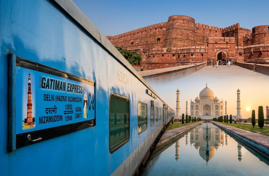 Gatimaan Express train journey from Delhi to Agra for a Taj Mahal tour